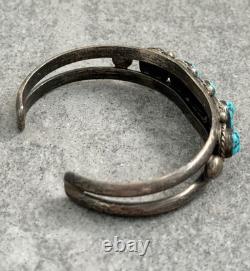 Vintage Native American Navajo FIVE TURQUOISE Row Sterling Bracelet 6.5 in