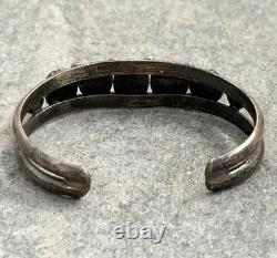 Vintage Native American Navajo FIVE TURQUOISE Row Sterling Bracelet 6.5 in