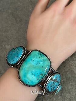 Vintage Native American Navajo HUGE Turquoise Sterling silver XL Bracelet 107+g