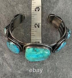 Vintage Native American Navajo HUGE Turquoise Sterling silver XL Bracelet 107+g