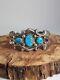 Vintage Native American Navajo Jewelry Sandcast Silver Turquoise Cuff Bracelet