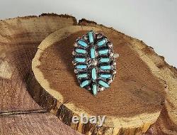 Vintage Native American Navajo Needlepoint Turquoise Sterling Silver Ring