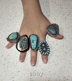 Vintage Native American Navajo Needlepoint Turquoise Sterling Silver Ring