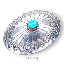Vintage Native American Navajo Nickel Silver and Kingman Turquoise Brooch Pin
