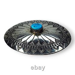 Vintage Native American Navajo Nickel Silver and Kingman Turquoise Brooch Pin