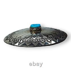 Vintage Native American Navajo Nickel Silver and Kingman Turquoise Brooch Pin