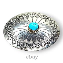 Vintage Native American Navajo Nickel Silver and Kingman Turquoise Brooch Pin
