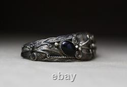 Vintage Native American Navajo Onyx Sterling Silver Cuff Bracelet Size 6.75