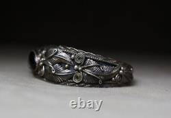Vintage Native American Navajo Onyx Sterling Silver Cuff Bracelet Size 6.75