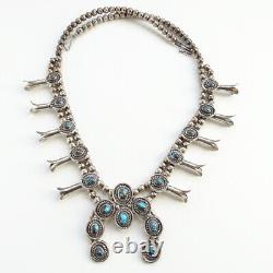 Vintage Native American Navajo Petite Turquoise Squash Blossom Necklace 24