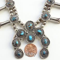 Vintage Native American Navajo Petite Turquoise Squash Blossom Necklace 24