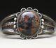 Vintage Native American Navajo Petrified Wood Sterling Silver Cuff Bracelet