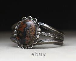 Vintage Native American Navajo Petrified Wood Sterling Silver Cuff Bracelet