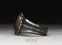 Vintage Native American Navajo Petrified Wood Sterling Silver Cuff Bracelet