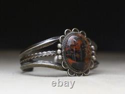 Vintage Native American Navajo Petrified Wood Sterling Silver Cuff Bracelet