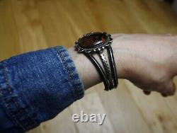 Vintage Native American Navajo Petrified Wood Sterling Silver Cuff Bracelet