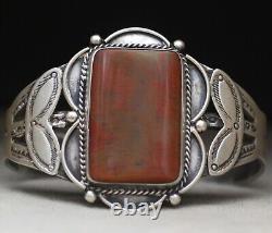 Vintage Native American Navajo Red Agate Sterling Silver Cuff Bracelet