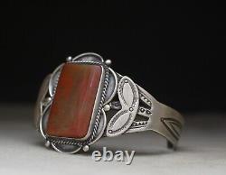 Vintage Native American Navajo Red Agate Sterling Silver Cuff Bracelet