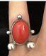 Vintage Native American Navajo Red Coral Sterling Silver Ring 6-grams Size-5.5