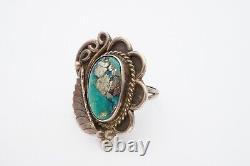 Vintage Native American Navajo Ring Sterling Silver Turquoise Size 7.25 Matrix