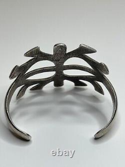 Vintage Native American Navajo Sandcast Silver Cuff Bracelet