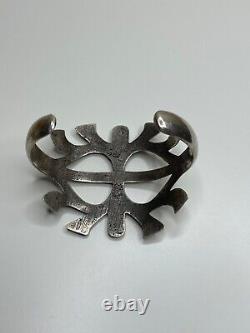 Vintage Native American Navajo Sandcast Silver Cuff Bracelet