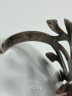 Vintage Native American Navajo Sandcast Silver Cuff Bracelet