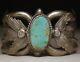 Vintage Native American Navajo Sandcast Sterling Silver Turquoise Cuff Bracelet