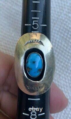 Vintage Native American Navajo Shadowbox Ring Sterling Silver & Turquoise 1970's