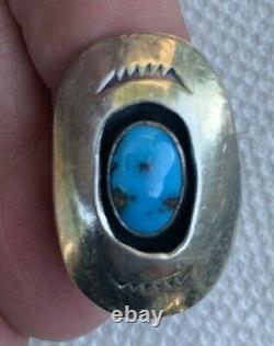 Vintage Native American Navajo Shadowbox Ring Sterling Silver & Turquoise 1970's