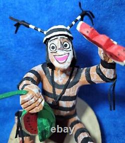 Vintage Native American Navajo Signed Bertha Wood Clown Kachina Doll