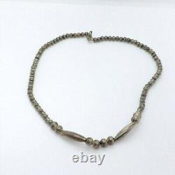 Vintage Native American Navajo Silver Bench Bead Melon Bead Necklace, 15.1g
