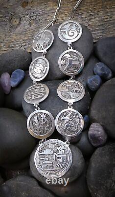 Vintage Native American Navajo Sterling Silver 9 Piece Story Necklace