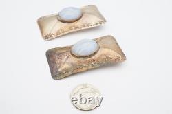 Vintage Native American Navajo Sterling Silver Agate Earrings Signed AT