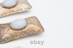 Vintage Native American Navajo Sterling Silver Agate Earrings Signed AT