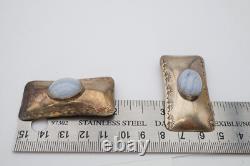 Vintage Native American Navajo Sterling Silver Agate Earrings Signed AT