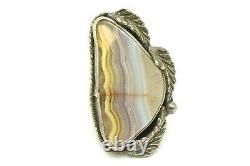 Vintage Native American Navajo Sterling Silver Agate Ring Size 8