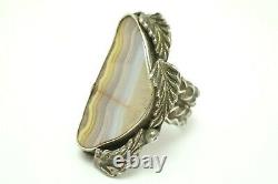 Vintage Native American Navajo Sterling Silver Agate Ring Size 8
