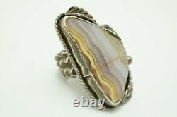 Vintage Native American Navajo Sterling Silver Agate Ring Size 8