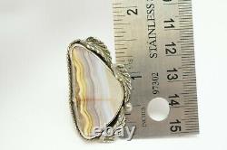 Vintage Native American Navajo Sterling Silver Agate Ring Size 8