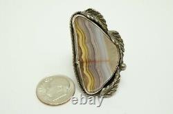 Vintage Native American Navajo Sterling Silver Agate Ring Size 8