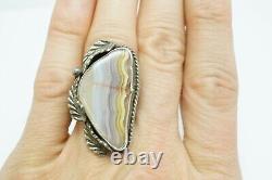 Vintage Native American Navajo Sterling Silver Agate Ring Size 8