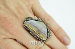 Vintage Native American Navajo Sterling Silver Agate Ring Size 8