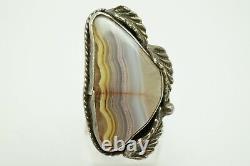 Vintage Native American Navajo Sterling Silver Agate Ring Size 8