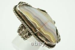 Vintage Native American Navajo Sterling Silver Agate Ring Size 8