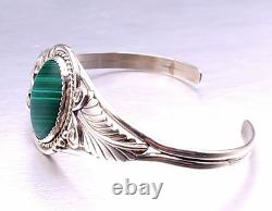 Vintage Native American Navajo Sterling Silver Malachite Cuff Bracelet 7