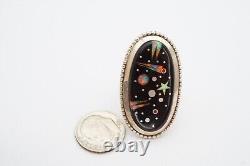 Vintage Native American Navajo Sterling Silver Opal Moon & Star Ring Size 6