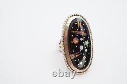 Vintage Native American Navajo Sterling Silver Opal Moon & Star Ring Size 6