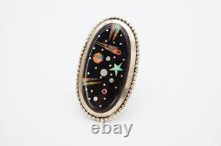 Vintage Native American Navajo Sterling Silver Opal Moon & Star Ring Size 6