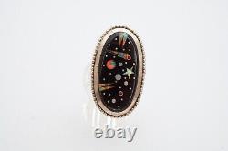 Vintage Native American Navajo Sterling Silver Opal Moon & Star Ring Size 6